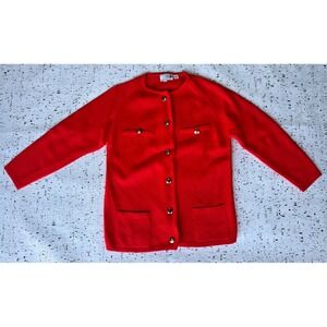 VTG Womens Sz Medium (36) Macy's Red Button Up Cardigan Sweater‎ Raglan Sleeve